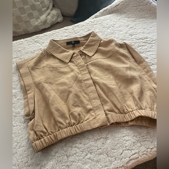 7 For All Mankind Casual Large, button-down, elastic waist crop top, NWOT - Picture 2 of 6